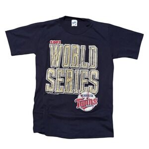 Vintage 1991 Minnesota Twins World Series T-Shirt Velva Sheen Navy Blue Medium